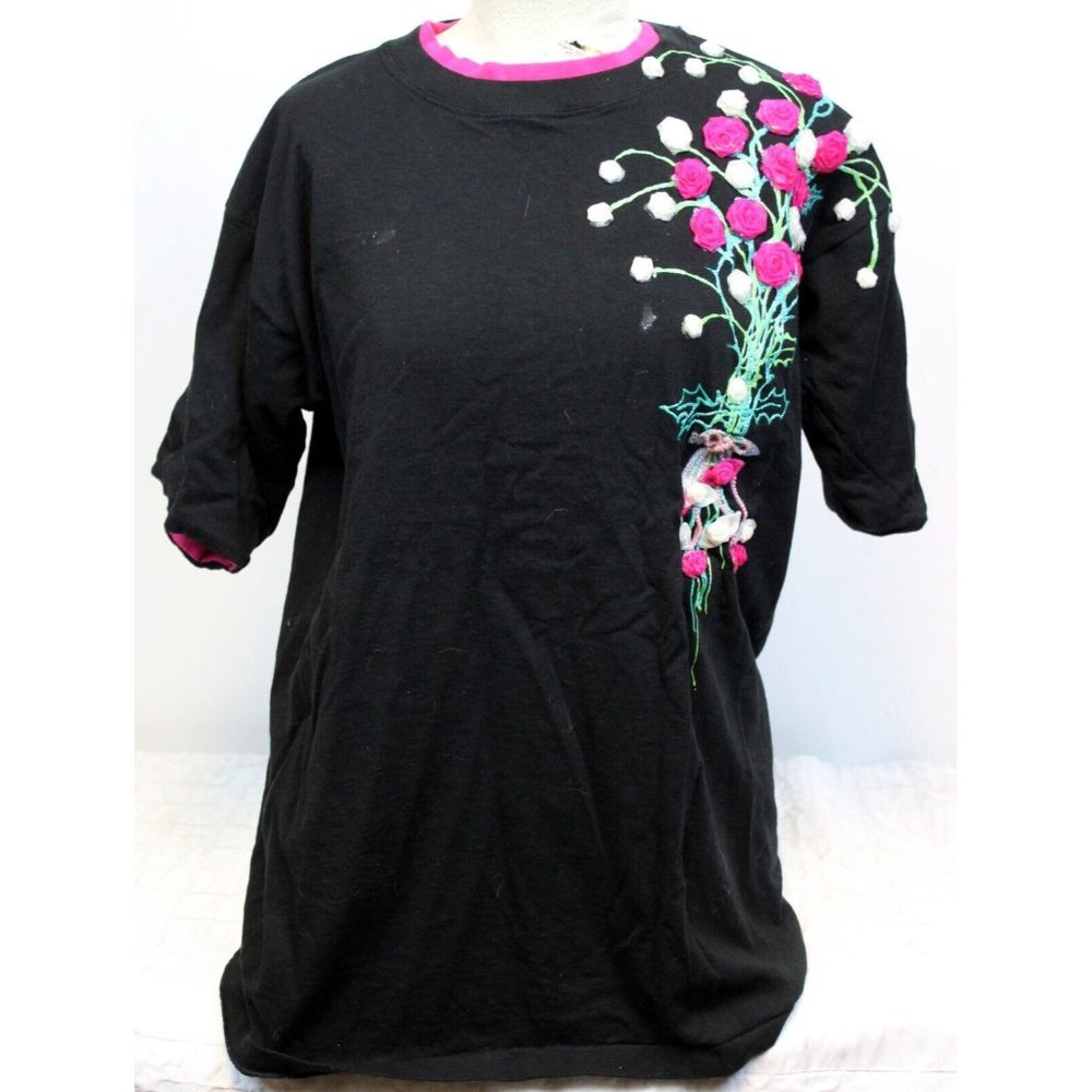 Vtg 80s/90s Premier Sportswear Upcycled Women's T-Shirt sz XL Rose Bouquet Trim